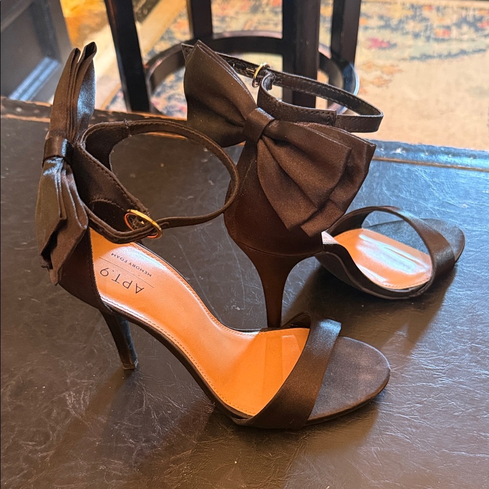 Apt. 9 Black Satin Open-Toe Bow Ankle-Strap Heels Brand NEW - never worn